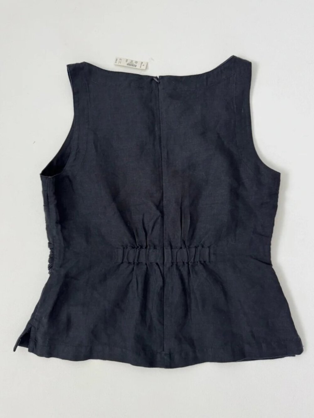 NWT Madewell Linen 100% Cinched Boatneck Sleeveless Top Black Size 0 - Picture 6 of 6